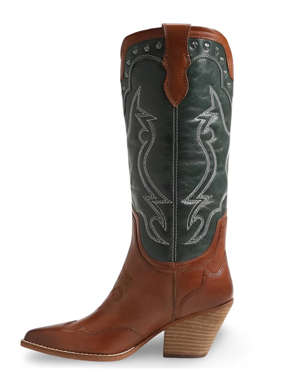 Sam Edelman James2 Brown Leather Western Boots with Dark Green Shaft Sz 8 new - Picture 4 of 8